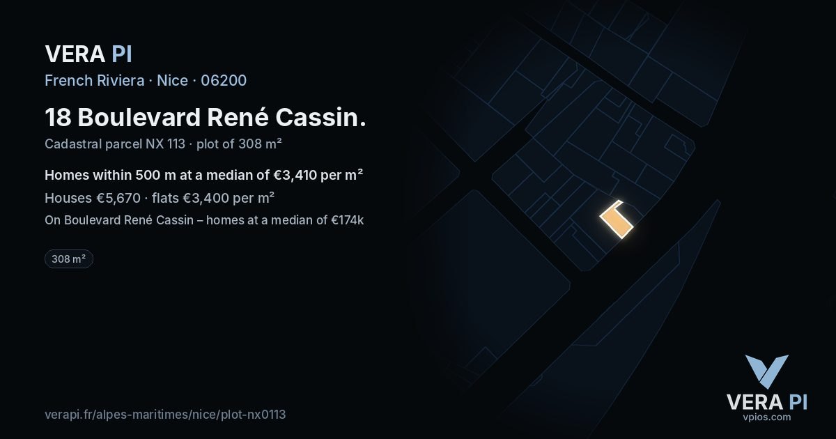 18 Boulevard René Cassin, Nice at night – the plot lit, the parcels around coloured by the prices near them