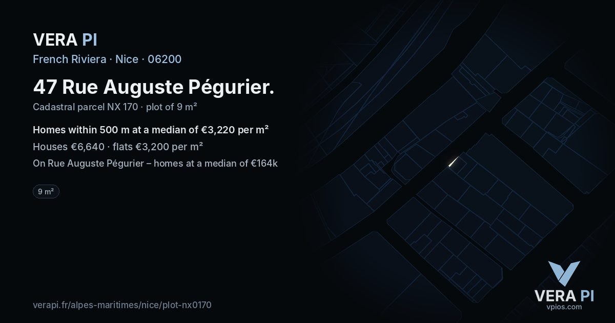 47 Rue Auguste Pégurier, Nice at night – the plot lit, the parcels around coloured by the prices near them
