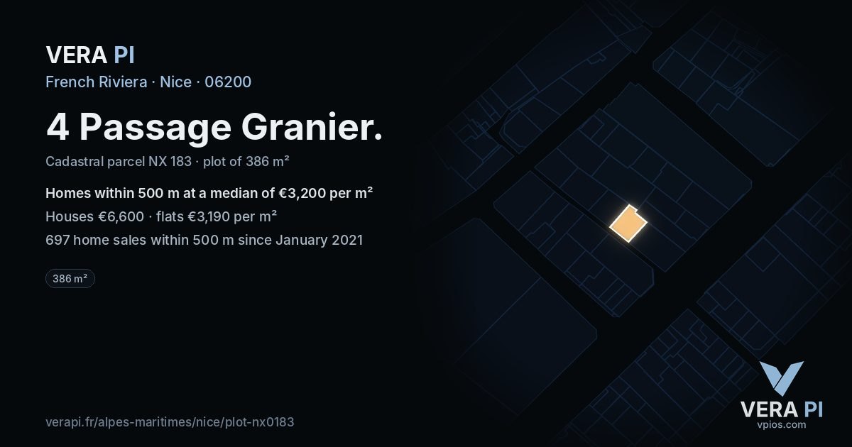4 Passage Granier, Nice at night – the plot lit, the parcels around coloured by the prices near them