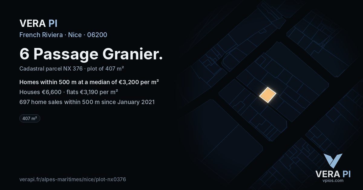 6 Passage Granier, Nice at night – the plot lit, the parcels around coloured by the prices near them
