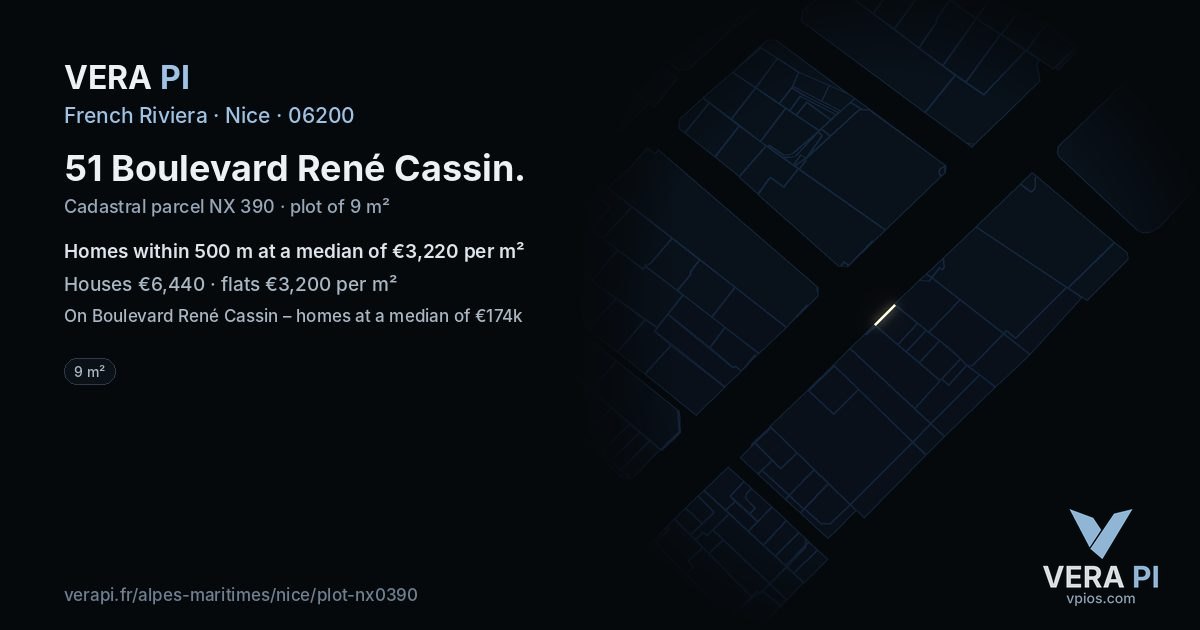 51 Boulevard René Cassin, Nice at night – the plot lit, the parcels around coloured by the prices near them