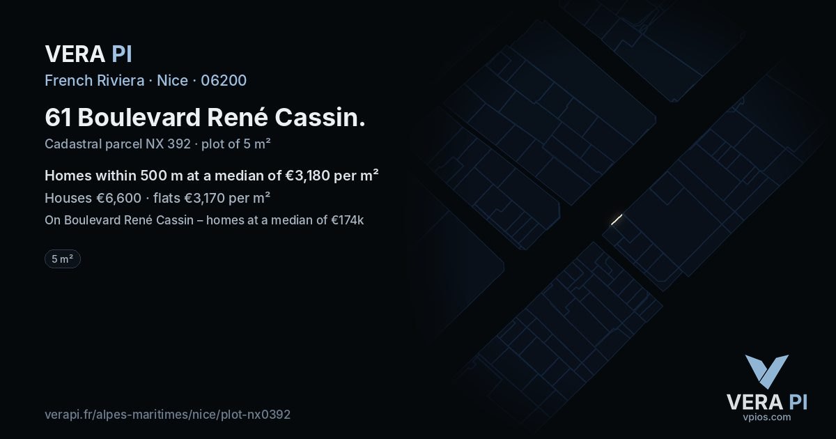 61 Boulevard René Cassin, Nice at night – the plot lit, the parcels around coloured by the prices near them