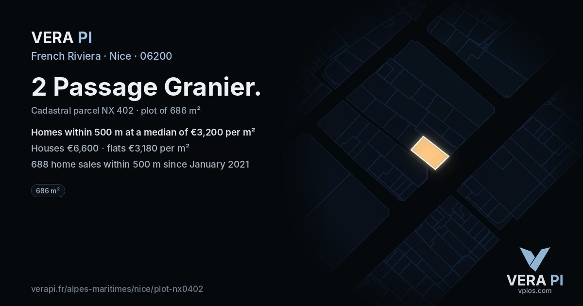 2 Passage Granier, Nice at night – the plot lit, the parcels around coloured by the prices near them