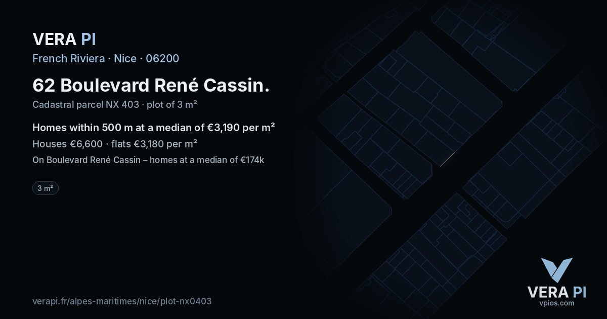62 Boulevard René Cassin, Nice at night – the plot lit, the parcels around coloured by the prices near them