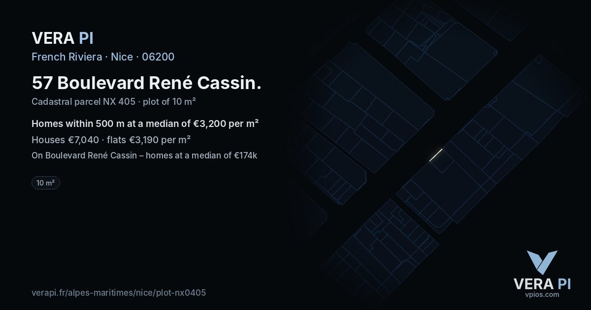 57 Boulevard René Cassin, Nice at night – the plot lit, the parcels around coloured by the prices near them