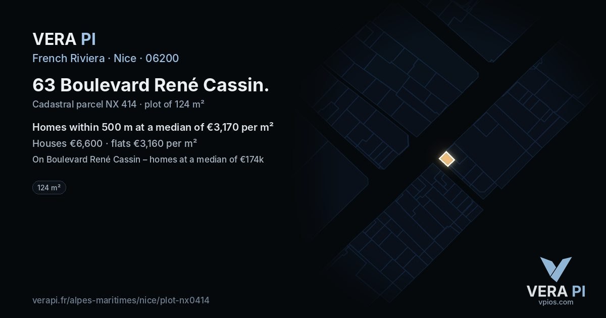 63 Boulevard René Cassin, Nice at night – the plot lit, the parcels around coloured by the prices near them