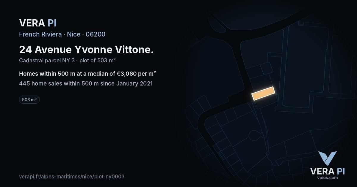 24 Avenue Yvonne Vittone, Nice at night – the plot lit, the parcels around coloured by the prices near them