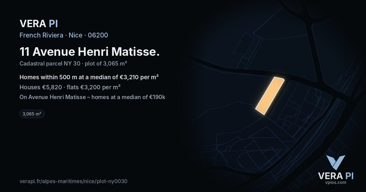 11 Avenue Henri Matisse, Nice at night – the plot lit, the parcels around coloured by the prices near them