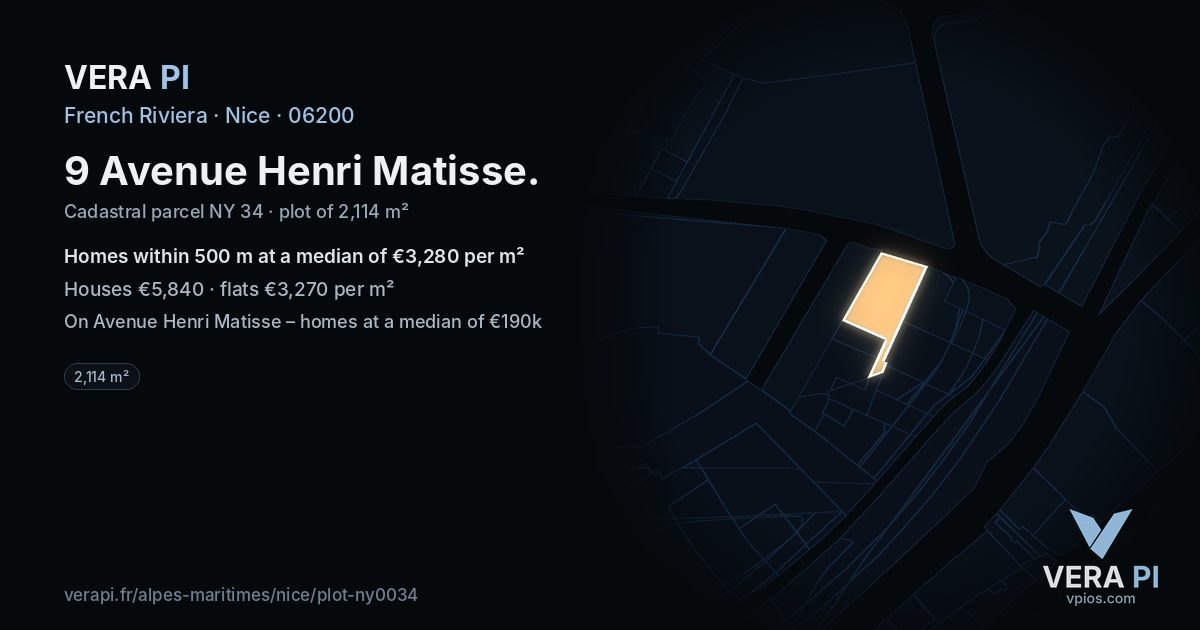 9 Avenue Henri Matisse, Nice at night – the plot lit, the parcels around coloured by the prices near them