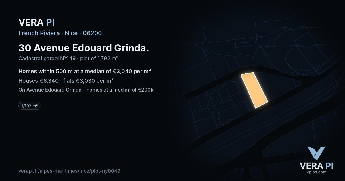 30 Avenue Edouard Grinda, Nice at night – the plot lit, the parcels around coloured by the prices near them