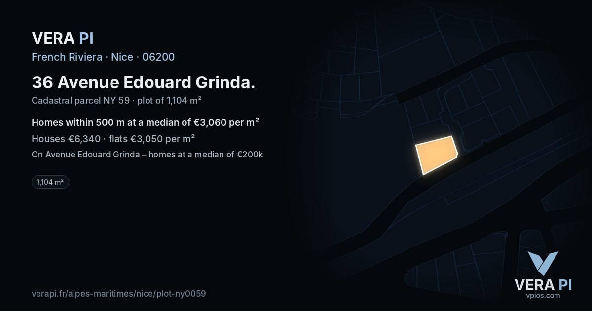 36 Avenue Edouard Grinda, Nice at night – the plot lit, the parcels around coloured by the prices near them