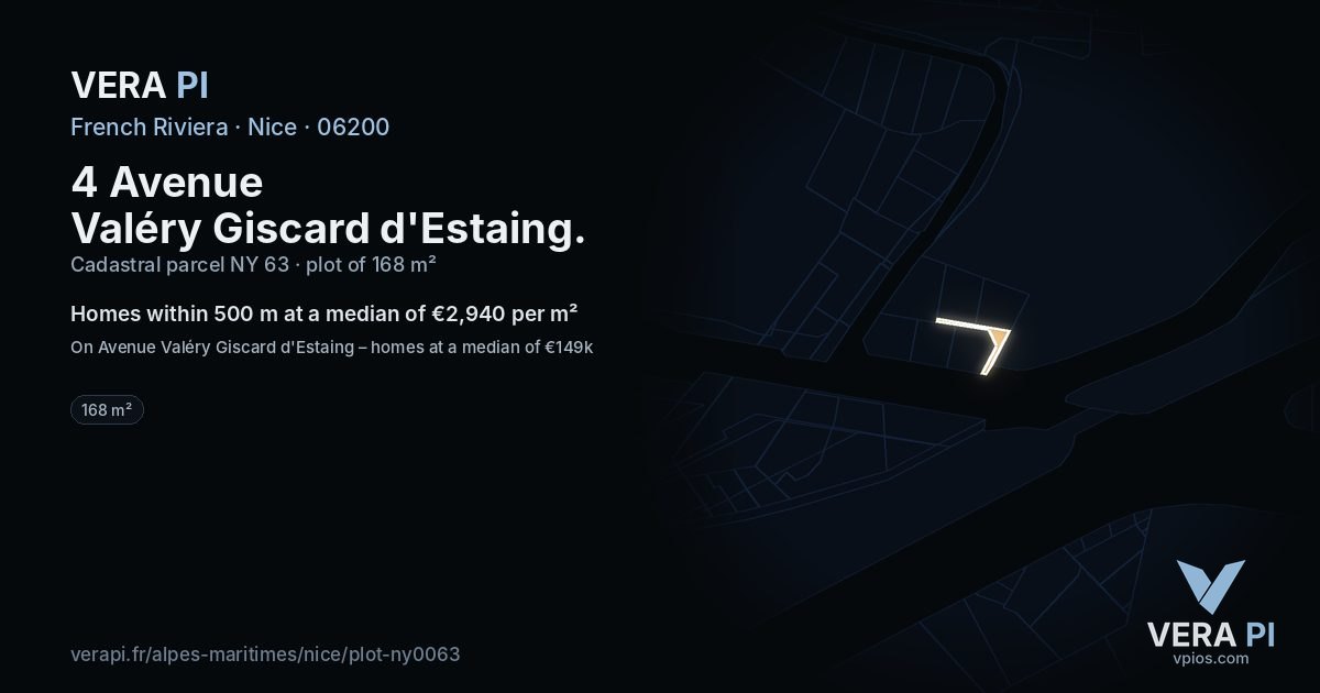 4 Avenue Valéry Giscard d'Estaing, Nice at night – the plot lit, the parcels around coloured by the prices near them