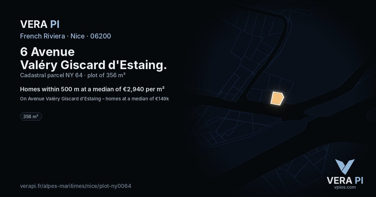 6 Avenue Valéry Giscard d'Estaing, Nice at night – the plot lit, the parcels around coloured by the prices near them
