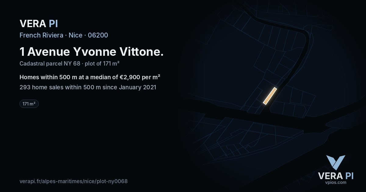 1 Avenue Yvonne Vittone, Nice at night – the plot lit, the parcels around coloured by the prices near them