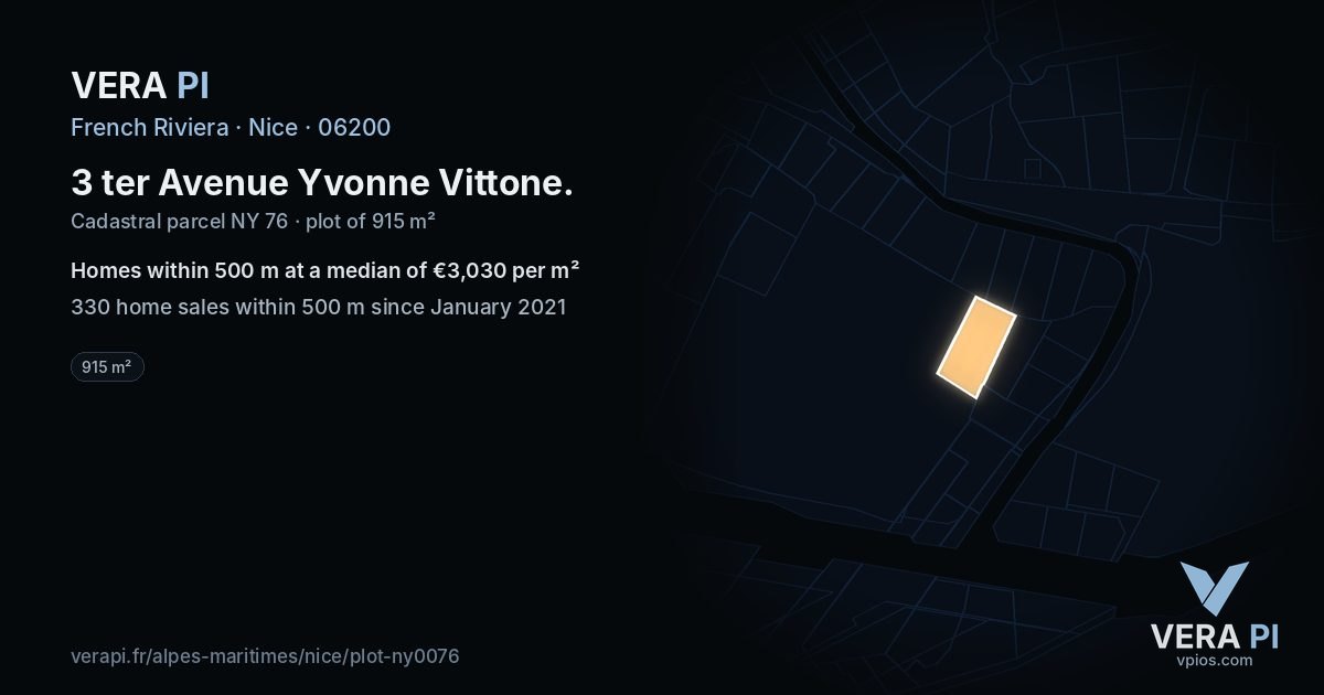 3 ter Avenue Yvonne Vittone, Nice at night – the plot lit, the parcels around coloured by the prices near them