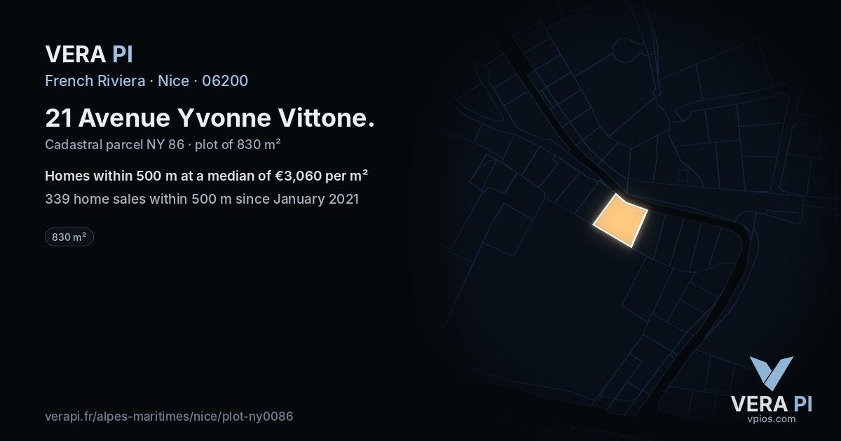 21 Avenue Yvonne Vittone, Nice at night – the plot lit, the parcels around coloured by the prices near them