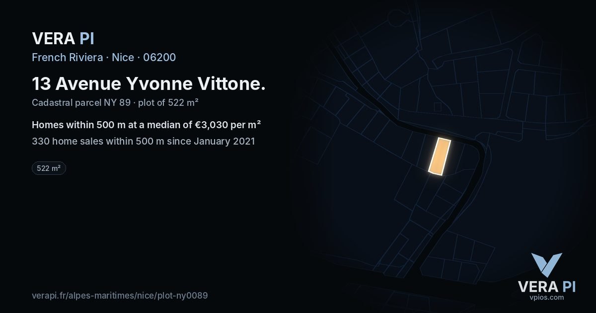 13 Avenue Yvonne Vittone, Nice at night – the plot lit, the parcels around coloured by the prices near them