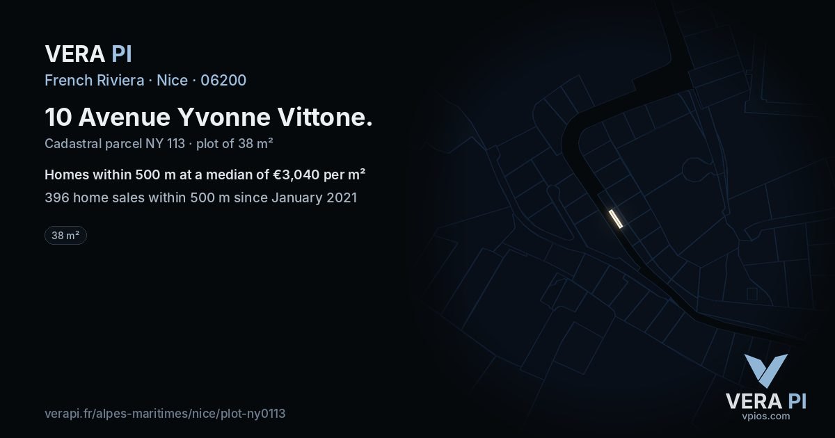 10 Avenue Yvonne Vittone, Nice at night – the plot lit, the parcels around coloured by the prices near them