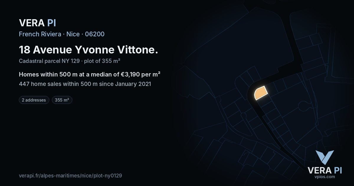 18 Avenue Yvonne Vittone, Nice at night – the plot lit, the parcels around coloured by the prices near them