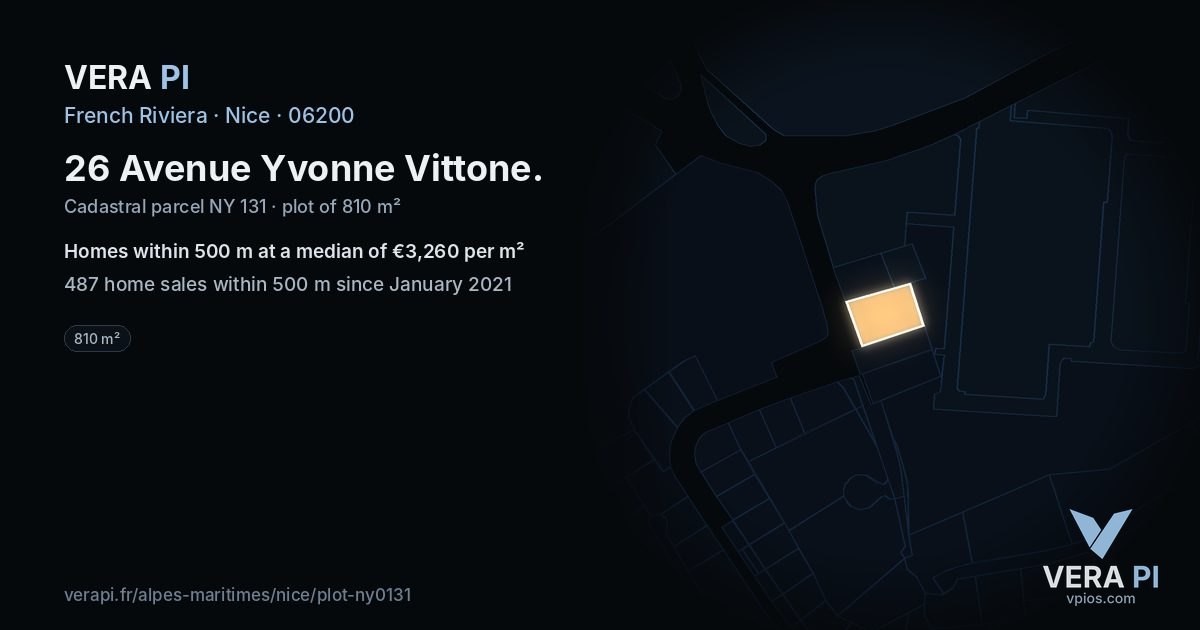 26 Avenue Yvonne Vittone, Nice at night – the plot lit, the parcels around coloured by the prices near them