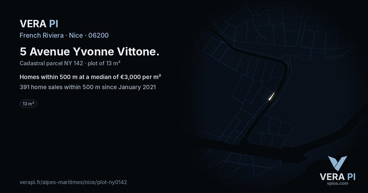 5 Avenue Yvonne Vittone, Nice at night – the plot lit, the parcels around coloured by the prices near them