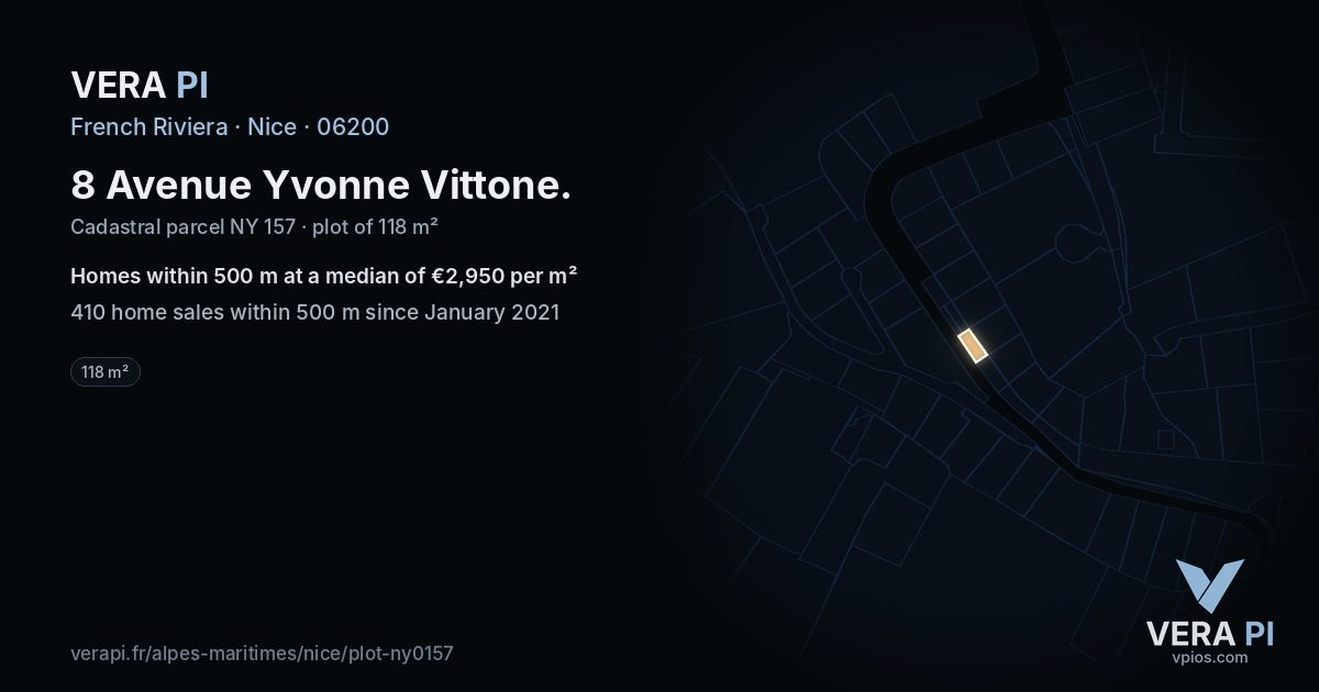 8 Avenue Yvonne Vittone, Nice at night – the plot lit, the parcels around coloured by the prices near them