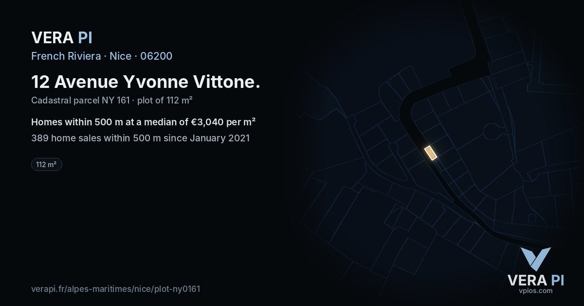 12 Avenue Yvonne Vittone, Nice at night – the plot lit, the parcels around coloured by the prices near them