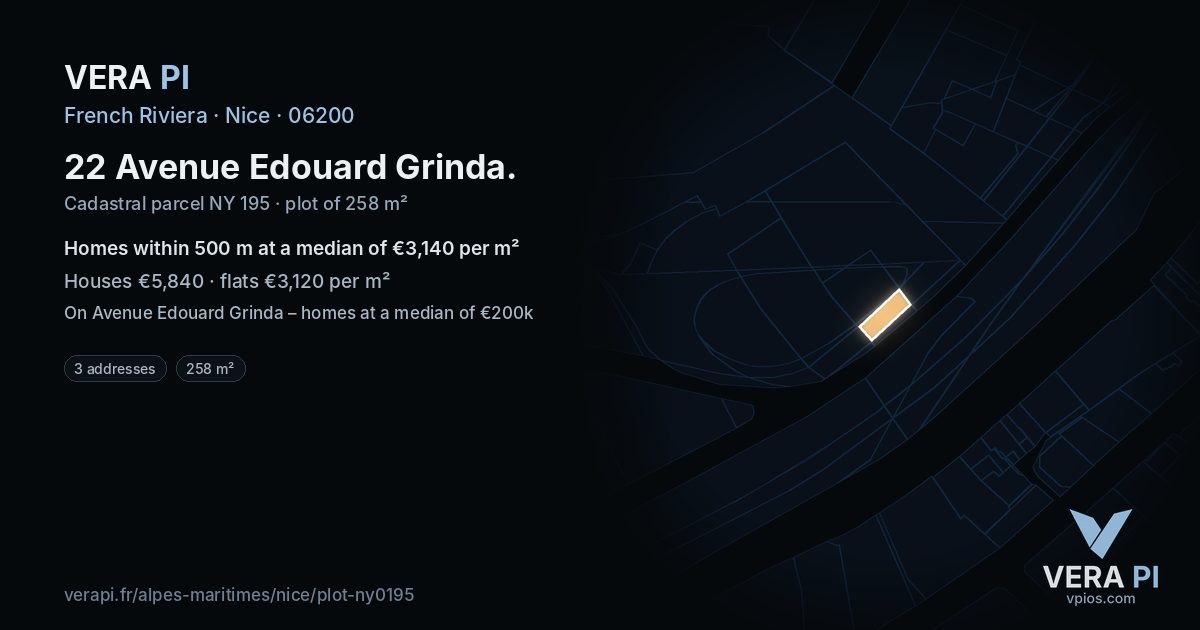 22 Avenue Edouard Grinda, Nice at night – the plot lit, the parcels around coloured by the prices near them