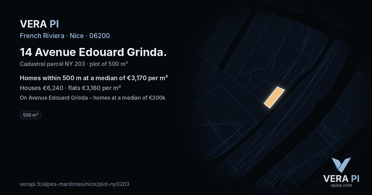 14 Avenue Edouard Grinda, Nice at night – the plot lit, the parcels around coloured by the prices near them