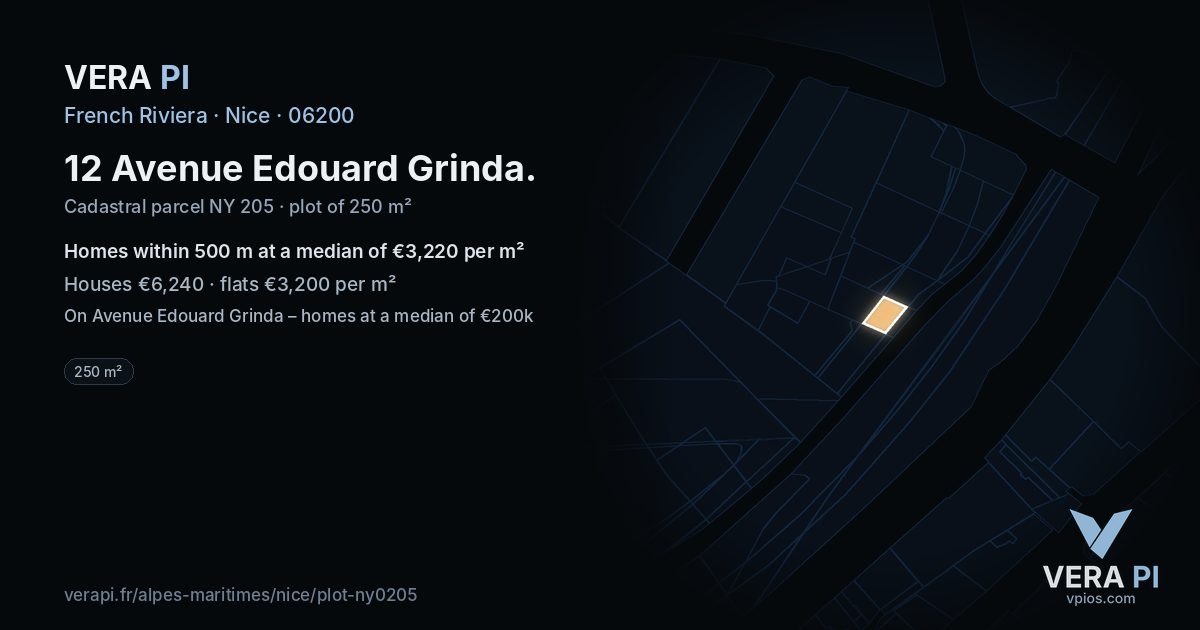 12 Avenue Edouard Grinda, Nice at night – the plot lit, the parcels around coloured by the prices near them