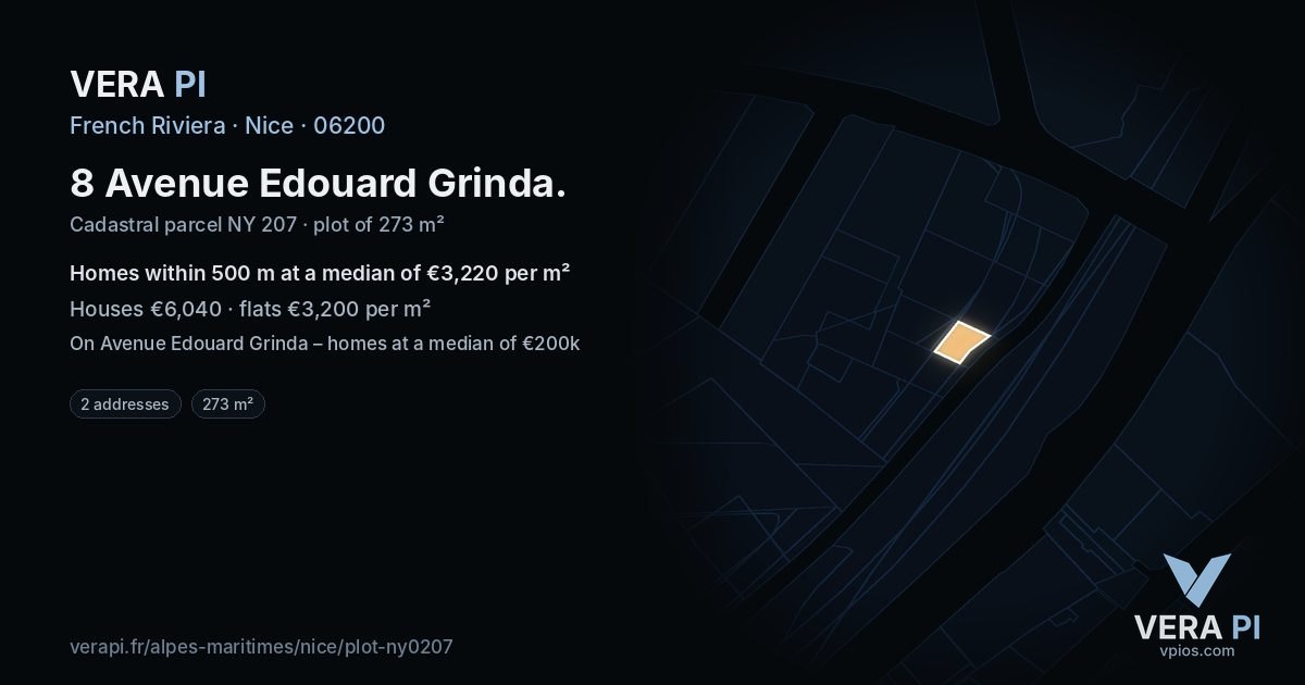 8 Avenue Edouard Grinda, Nice at night – the plot lit, the parcels around coloured by the prices near them