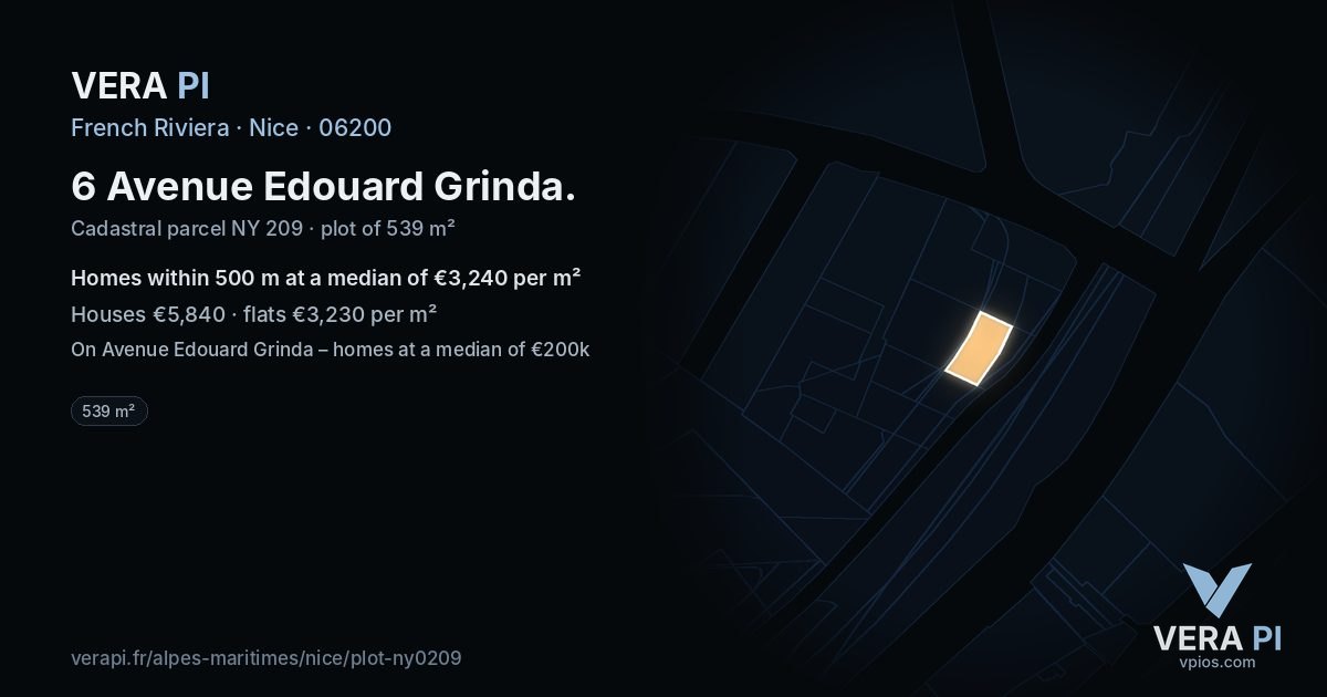 6 Avenue Edouard Grinda, Nice at night – the plot lit, the parcels around coloured by the prices near them