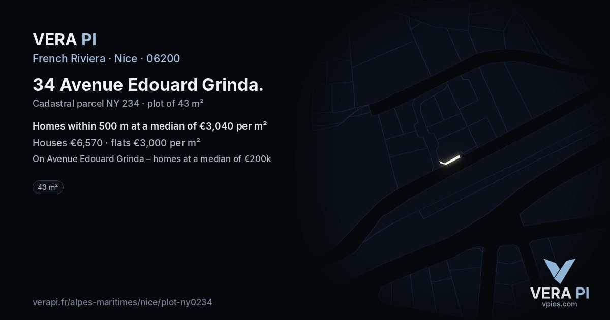34 Avenue Edouard Grinda, Nice at night – the plot lit, the parcels around coloured by the prices near them