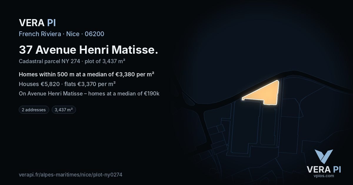 37 Avenue Henri Matisse, Nice at night – the plot lit, the parcels around coloured by the prices near them