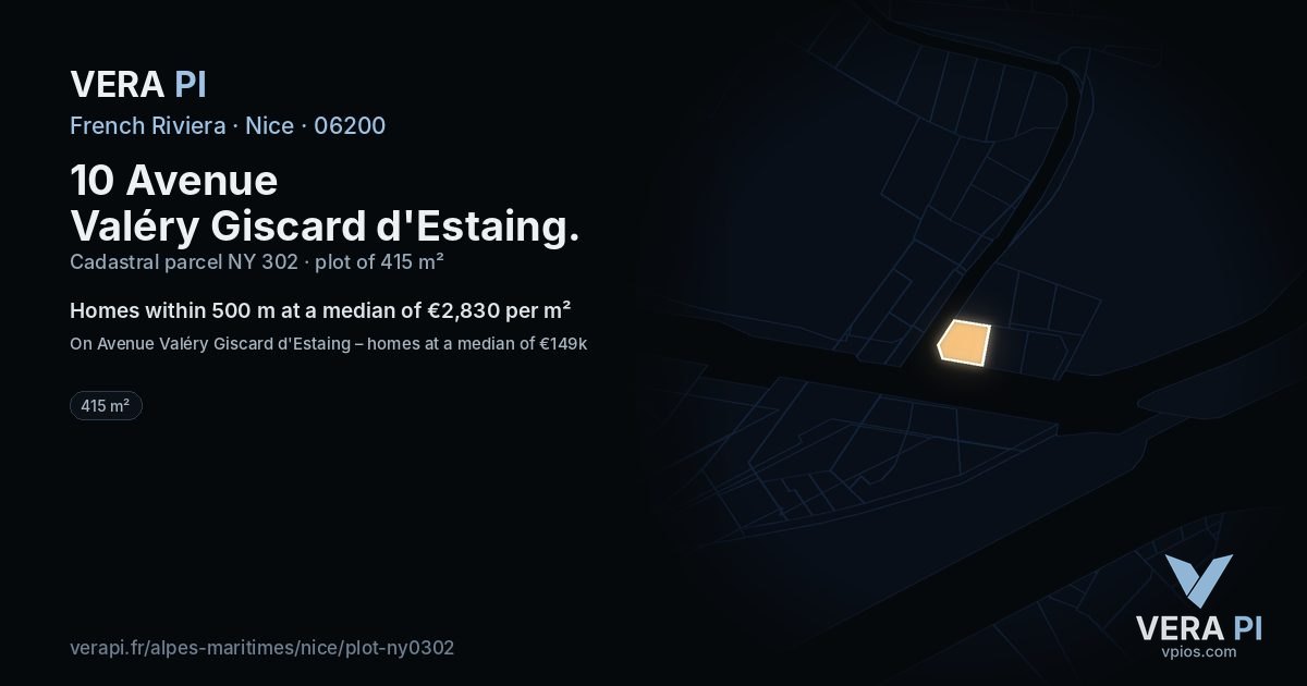 10 Avenue Valéry Giscard d'Estaing, Nice at night – the plot lit, the parcels around coloured by the prices near them