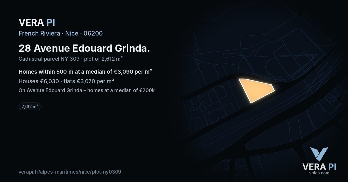 28 Avenue Edouard Grinda, Nice at night – the plot lit, the parcels around coloured by the prices near them