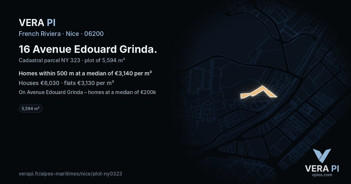 16 Avenue Edouard Grinda, Nice at night – the plot lit, the parcels around coloured by the prices near them