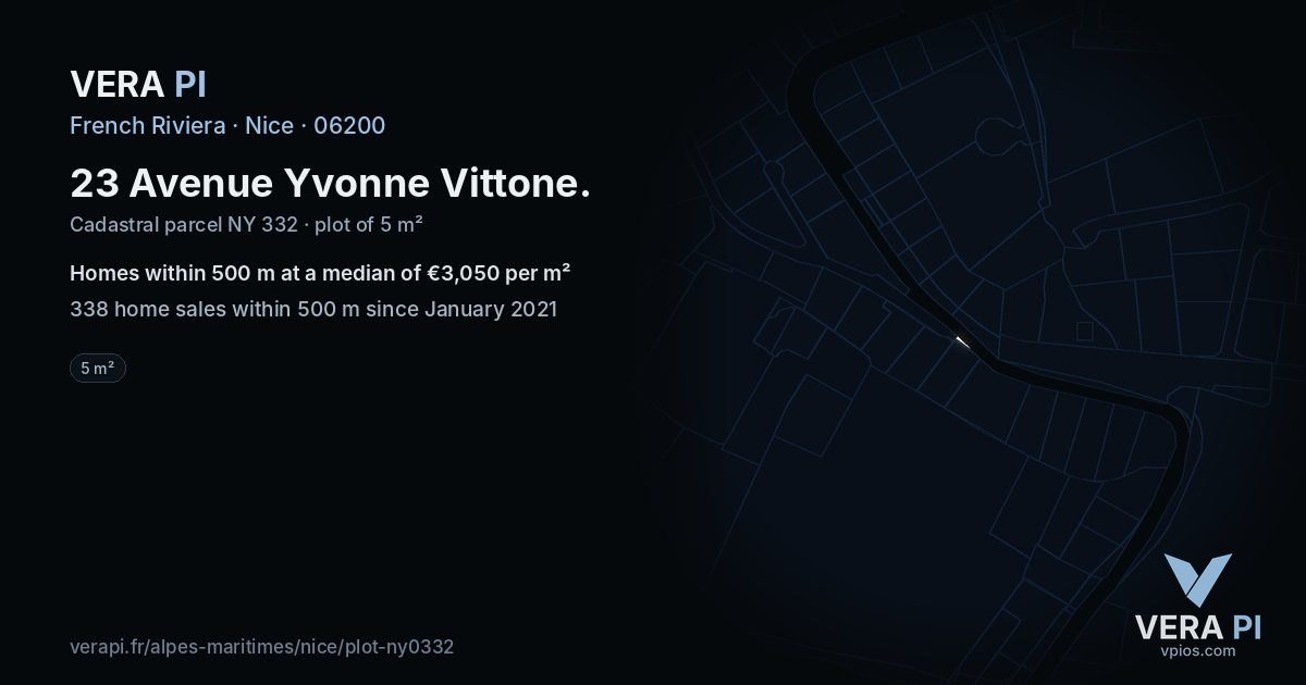 23 Avenue Yvonne Vittone, Nice at night – the plot lit, the parcels around coloured by the prices near them