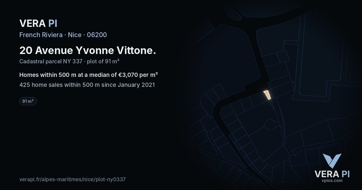 20 Avenue Yvonne Vittone, Nice at night – the plot lit, the parcels around coloured by the prices near them