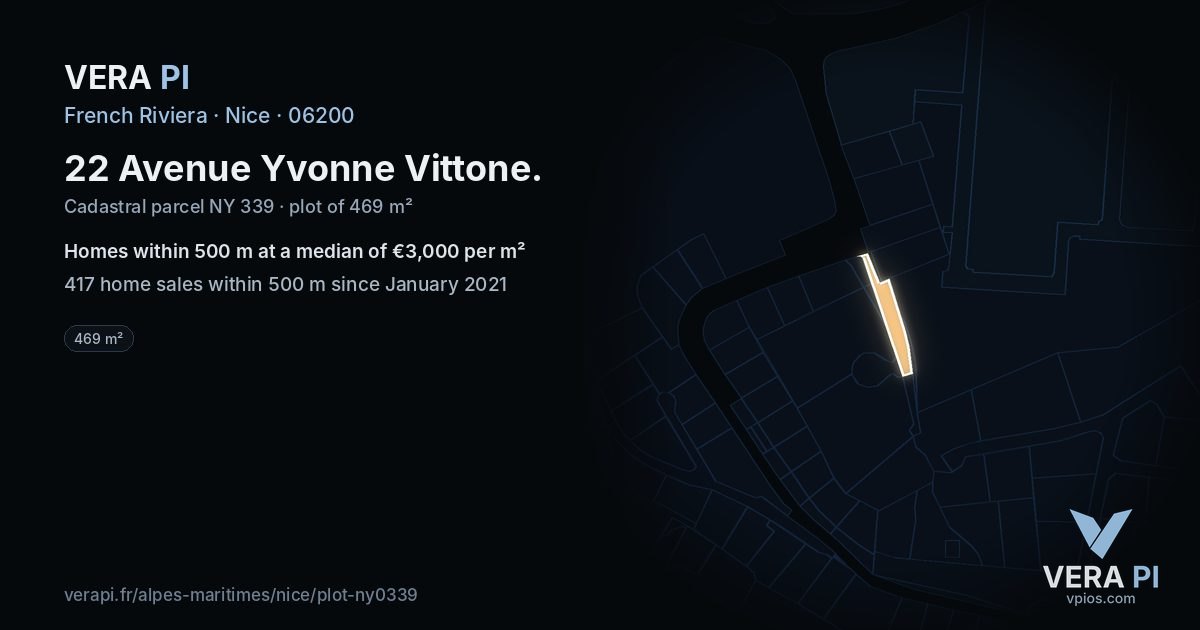 22 Avenue Yvonne Vittone, Nice at night – the plot lit, the parcels around coloured by the prices near them