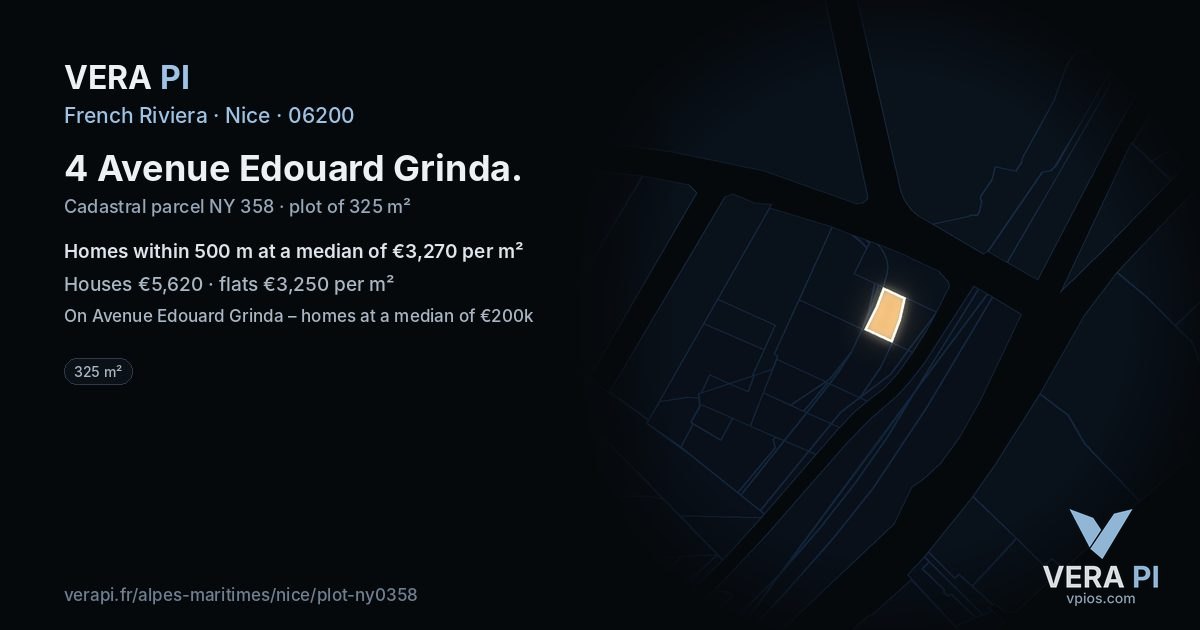 4 Avenue Edouard Grinda, Nice at night – the plot lit, the parcels around coloured by the prices near them