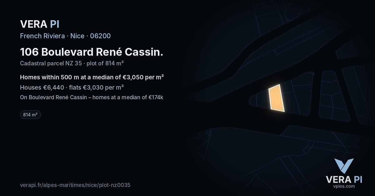 106 Boulevard René Cassin, Nice at night – the plot lit, the parcels around coloured by the prices near them