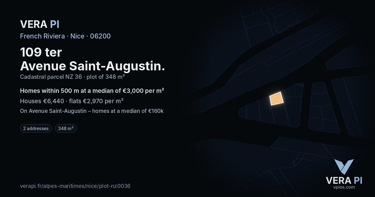 109 ter Avenue Saint-Augustin, Nice at night – the plot lit, the parcels around coloured by the prices near them
