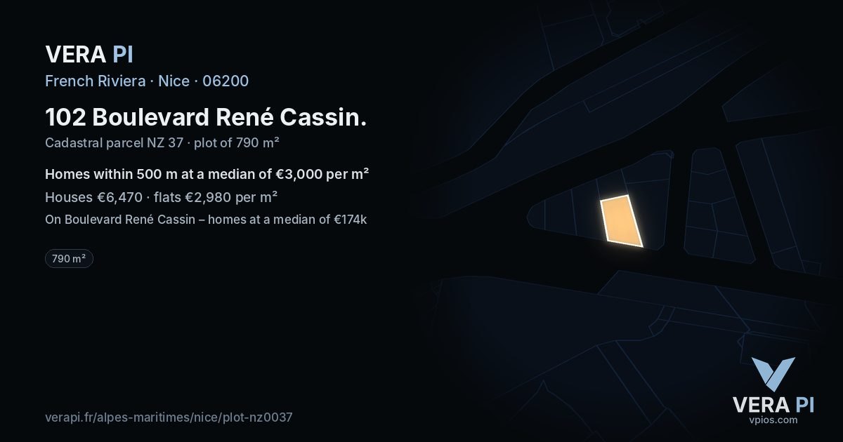 102 Boulevard René Cassin, Nice at night – the plot lit, the parcels around coloured by the prices near them