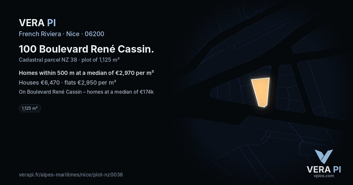 100 Boulevard René Cassin, Nice at night – the plot lit, the parcels around coloured by the prices near them
