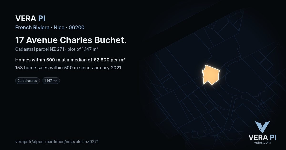 17 Avenue Charles Buchet, Nice at night – the plot lit, the parcels around coloured by the prices near them