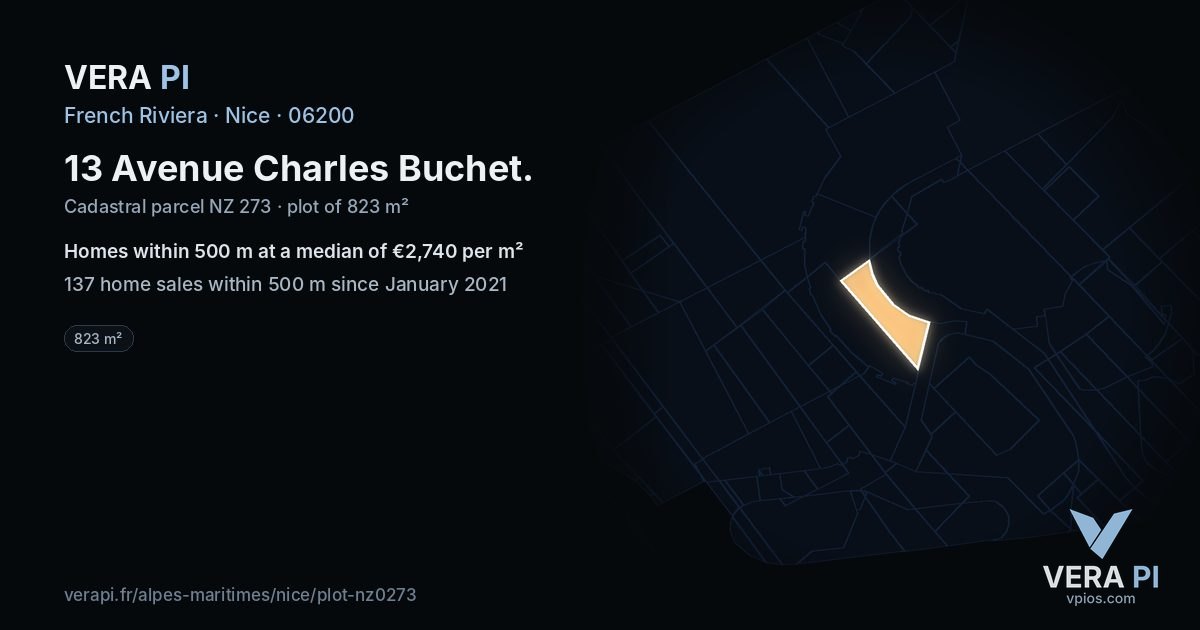 13 Avenue Charles Buchet, Nice at night – the plot lit, the parcels around coloured by the prices near them