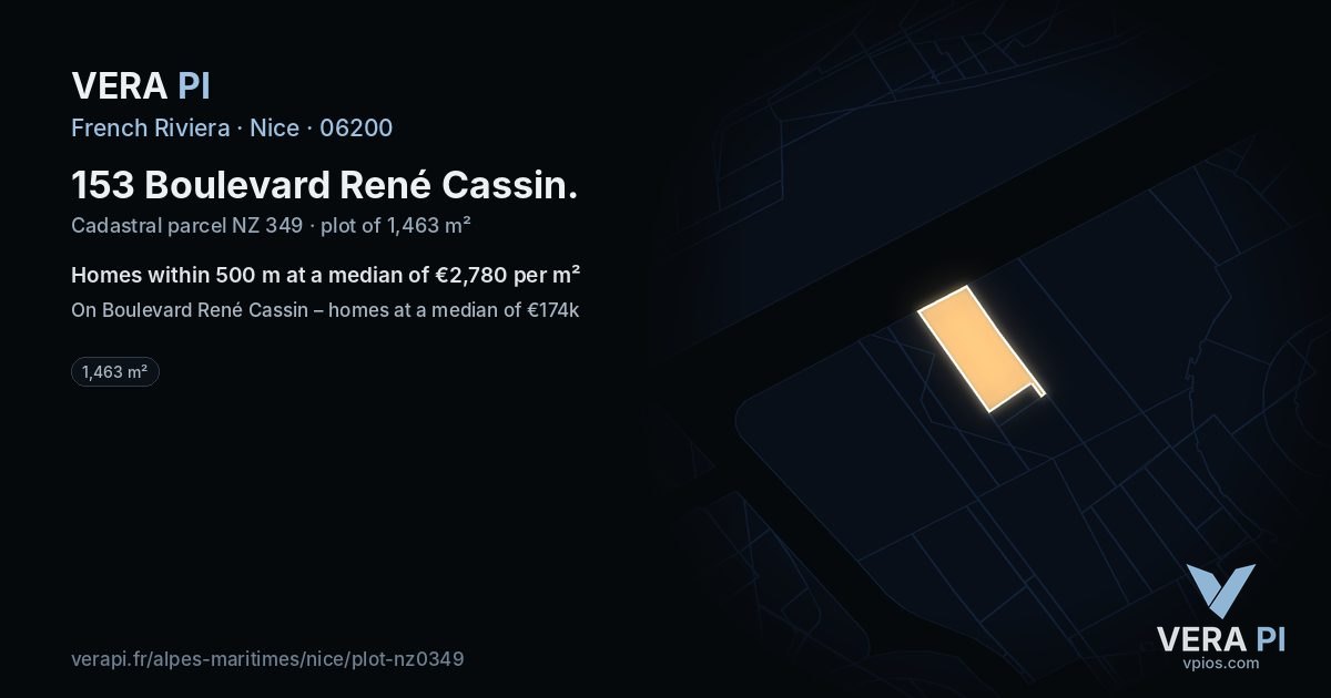 153 Boulevard René Cassin, Nice at night – the plot lit, the parcels around coloured by the prices near them