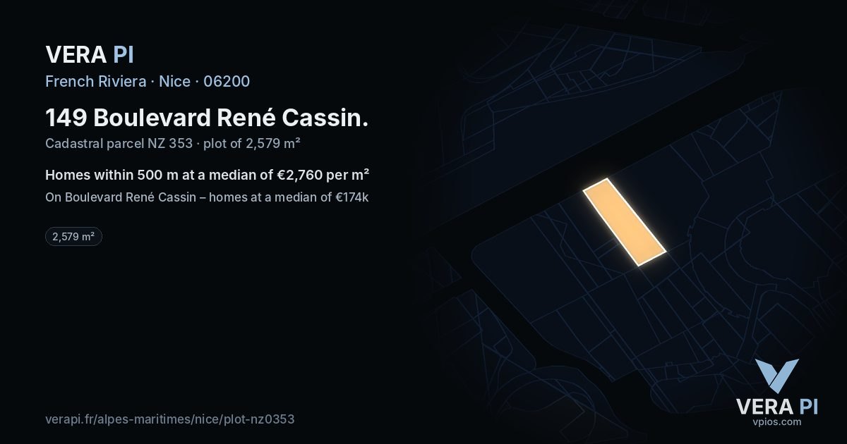 149 Boulevard René Cassin, Nice at night – the plot lit, the parcels around coloured by the prices near them