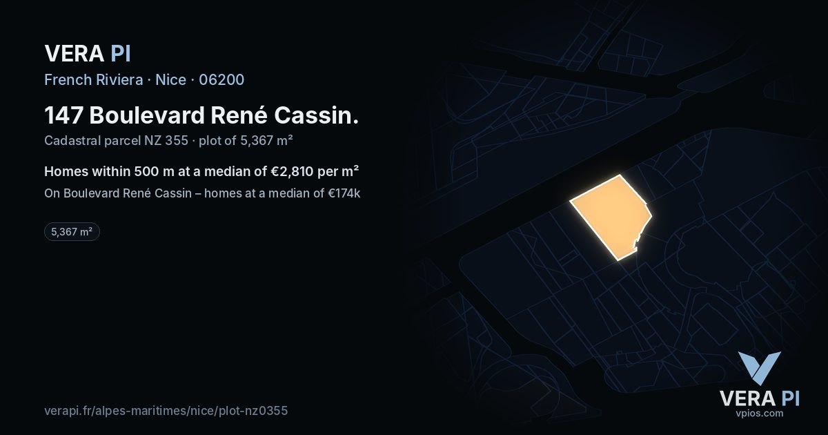 147 Boulevard René Cassin, Nice at night – the plot lit, the parcels around coloured by the prices near them